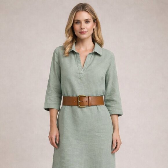 Tribal Dresses & Skirts - Tribal linen and cotton tunic/dress, knee length, soft sage green